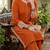 Women's rayon embroidered pakistani Designer Casual & Festive Wear Orange suit set 