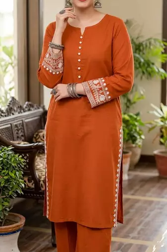 women s rayon embroidered pakistani orange suit set pakistani designer orange suit set pakistani kurtis