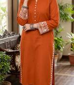 Women's rayon embroidered pakistani Designer Casual & Festive Wear Orange suit set 