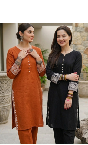 Pack of 2 Women's rayon embroidered Designer Casual & Festive Wear pakistani black & Orange suit set 4