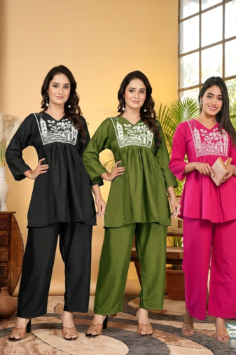 Pack Of 3 Women's rayon embroidered designer Rajasthani Style casual co ord dress