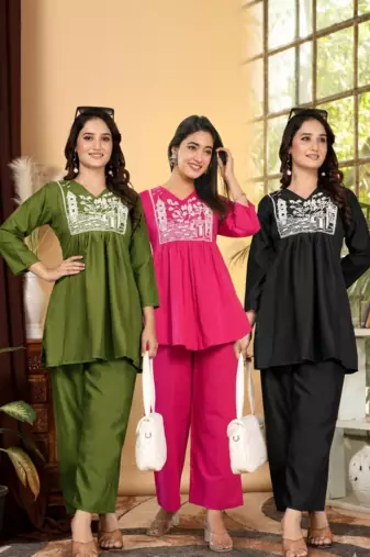 Pack Of 3 Women's rayon embroidered designer Rajasthani Style casual co ord dress