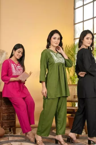 Pack Of 3 Women's rayon embroidered designer Rajasthani Style casual co ord dress