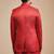 Coral red solid art art silk kurta churidar nehru jacket set for men