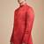 Coral red solid art art silk kurta churidar nehru jacket set for men