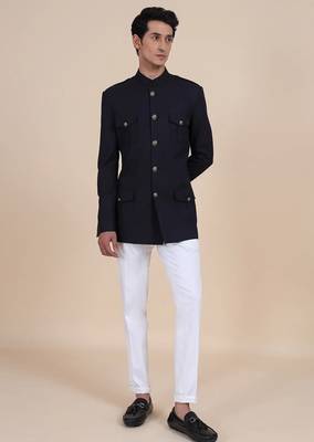 Black solid imported armani bandhgala for men 1