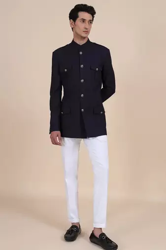 Black solid imported armani bandhgala for men
