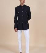 Black solid imported armani bandhgala for men