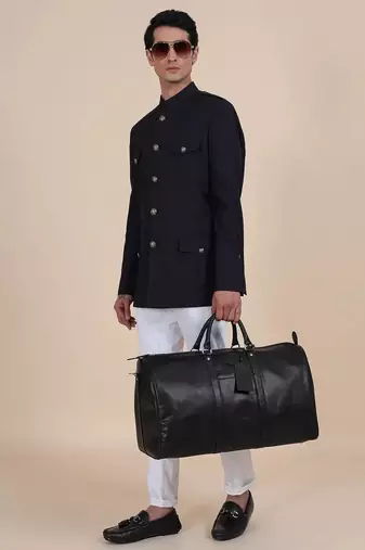 Black solid imported armani bandhgala for men