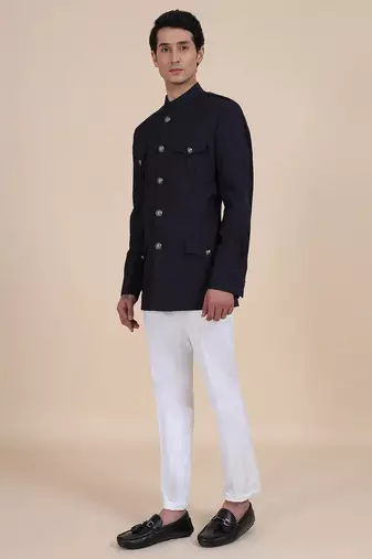 Black solid imported armani bandhgala for men