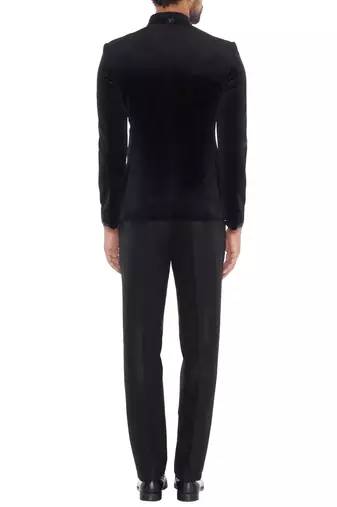 Black embroidered suede velvet bandhgala for men