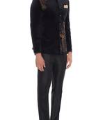 Black embroidered suede velvet bandhgala for men