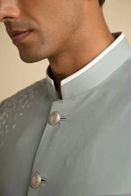 Pista green embroidered cotton blend bandhgala for men 4