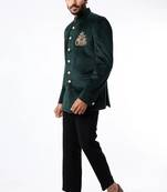 Green embroidered suede velvet bandhgala for men