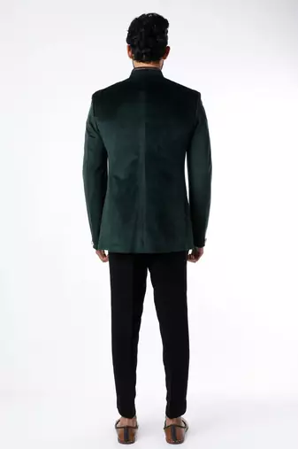 Green embroidered suede velvet bandhgala for men