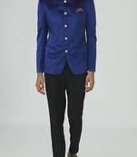 Blue solid suede velvet bandhgala for men
