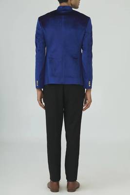 Blue solid suede velvet bandhgala for men 2