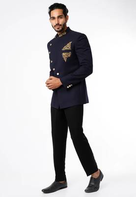 Black embroidered poplin bandhgala for men 1