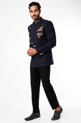 Black embroidered poplin bandhgala for men
