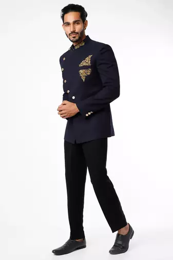 Black embroidered poplin bandhgala for men