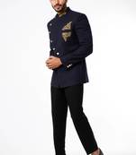 Black embroidered poplin bandhgala for men