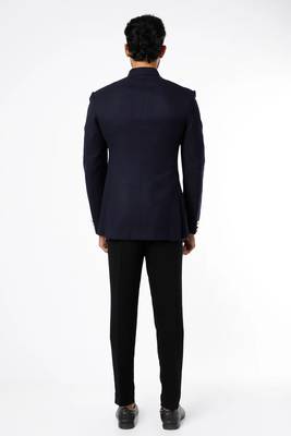 Black embroidered poplin bandhgala for men 2