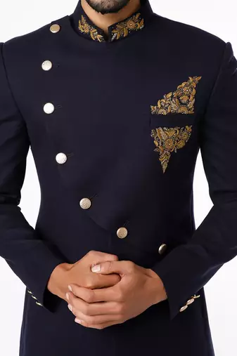Black embroidered poplin bandhgala for men