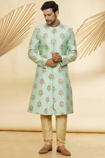 Art silk gold embroidery sherwani for men