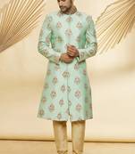 Art silk gold embroidery sherwani for men