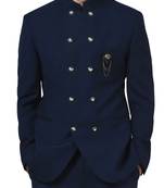 Navy blue embroidered poplin bandhgala for men