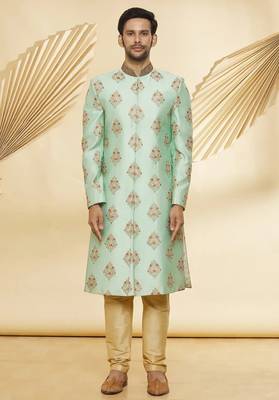 Art silk gold embroidery sherwani for men 2