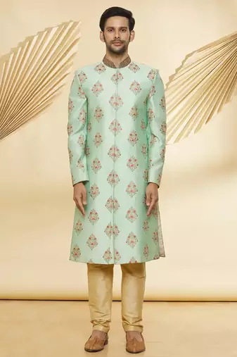 Art silk gold embroidery sherwani for men