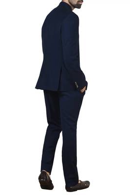 Navy blue embroidered poplin bandhgala for men 2
