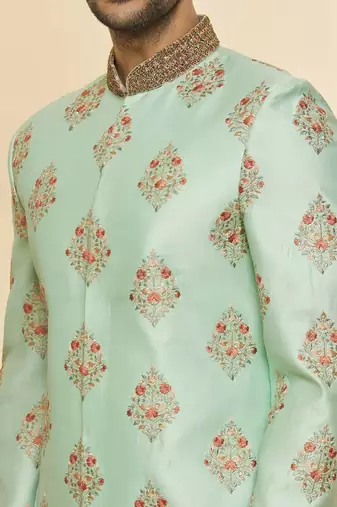 Art silk gold embroidery sherwani for men