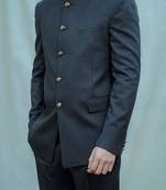 Navy blue solid poplin bandhgala for men