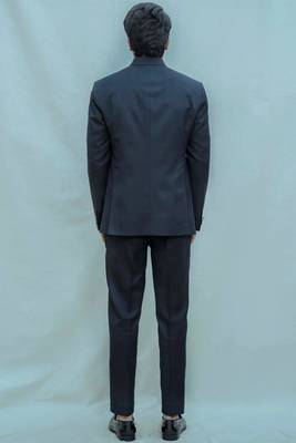 Navy blue solid poplin bandhgala for men 2