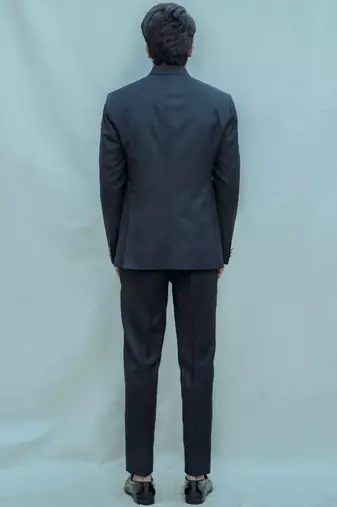 Navy blue solid poplin bandhgala for men
