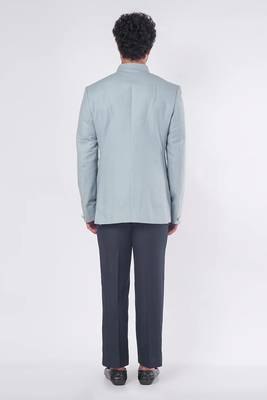 Sky blue solid suiting bandhgala for men 2
