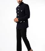 Black solid suiting bandhgala for men