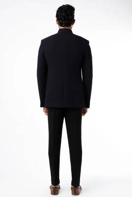 Black solid suiting bandhgala for men 2