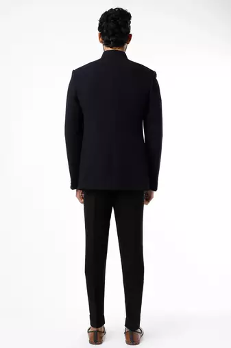 Black solid suiting bandhgala for men
