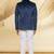 Navy blue hand embroidered suede velvet bandhgala for men