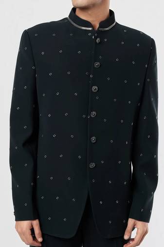 Black solid suede velvet bandhgala for men