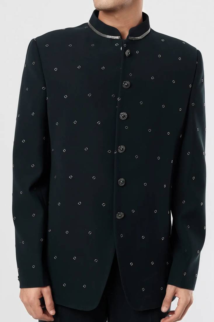 Black solid suede velvet bandhgala for men