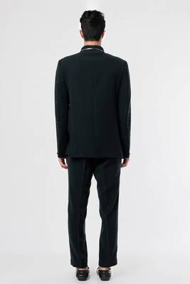 Black solid suede velvet bandhgala for men 2