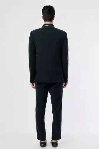 Black solid suede velvet bandhgala for men