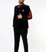 Black embroidered suede velvet bandhgala for men