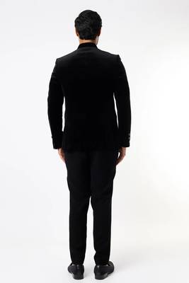 Black embroidered suede velvet bandhgala for men 2