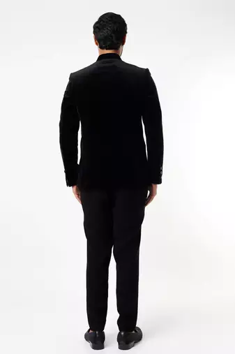 Black embroidered suede velvet bandhgala for men