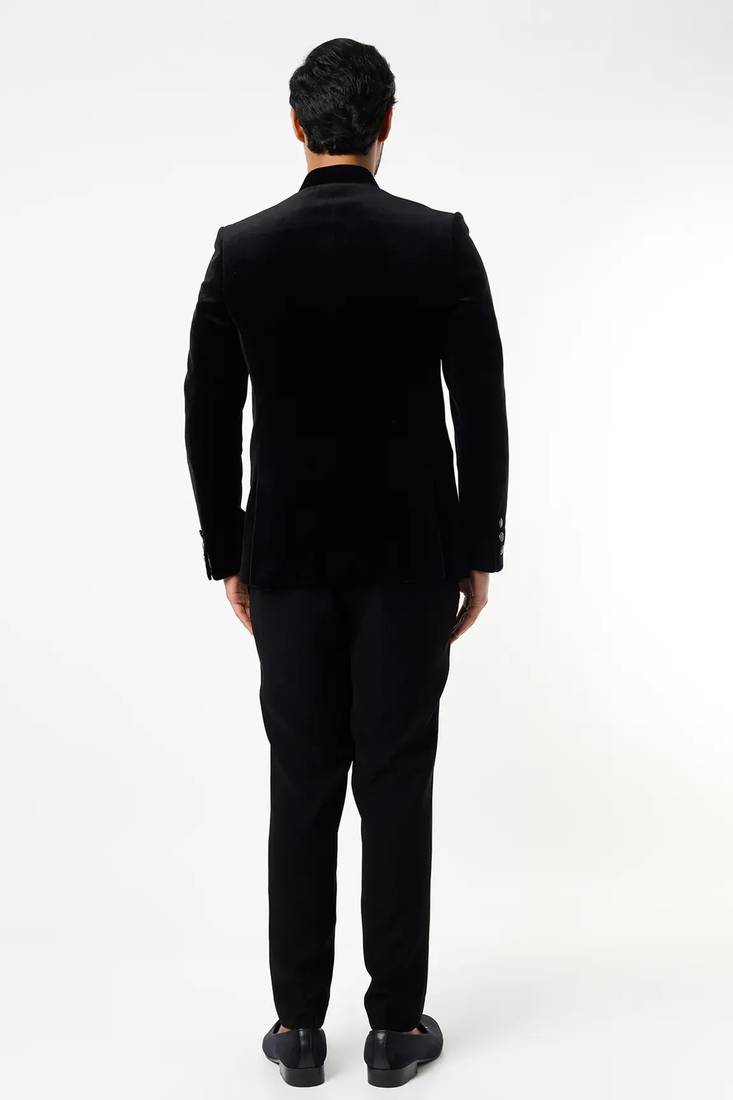 Black embroidered suede velvet bandhgala for men